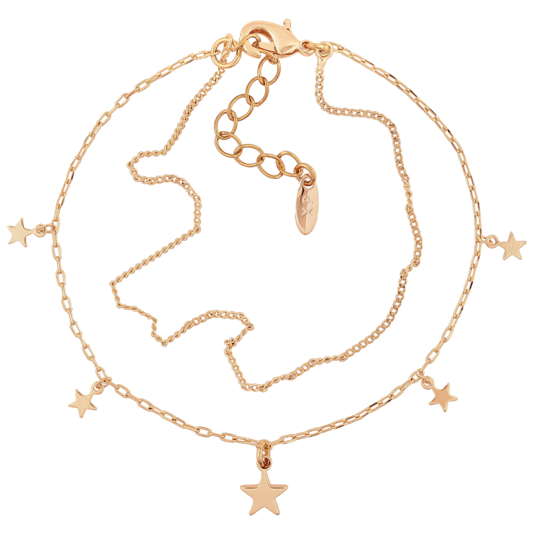 Браслет Xuping M&L Цвет 18K Двойная цепочка с подвесками звезды» длинна с доп. цепочкой 16.5-19.5см х 1мм фото №9