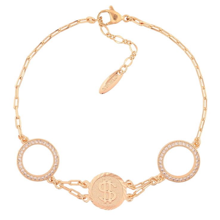 Браслет Xuping M&L Цвет 18K Цепочка с вставкой доллар» длинна с доп. цепочкой 21.5-24.5см х 2.5мм фото №5