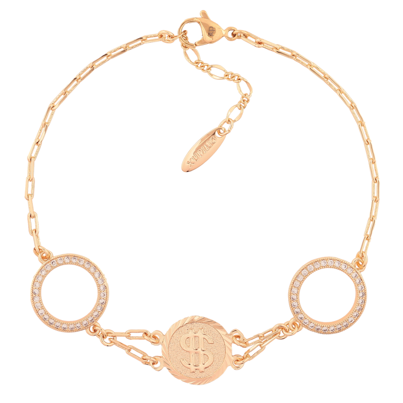 Браслет Xuping M&L Колір 18K «Ланцюжок зі вставкою долар» довжина з доп. ланцюжком 21.5-24.5см х 2.5мм фото №1