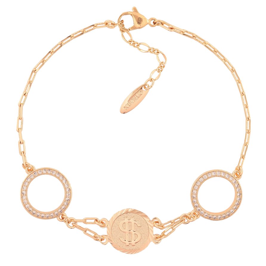 Браслет Xuping M&L Цвет 18K Цепочка с вставкой доллар» длинна с доп. цепочкой 21.5-24.5см х 2.5мм фото №1