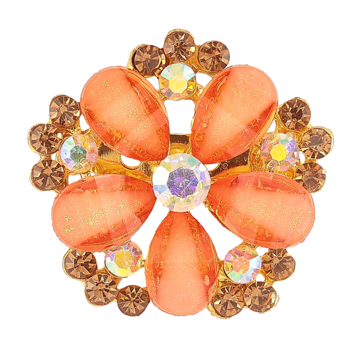Брошь Цветок с оранжевыми стразами фото №24
