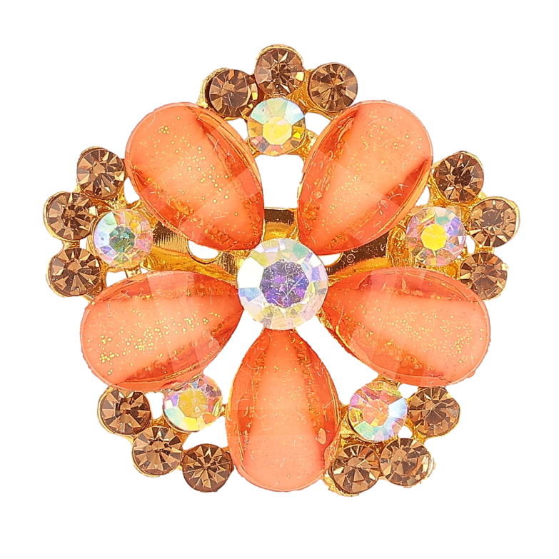 Брошь Цветок с оранжевыми стразами фото №2