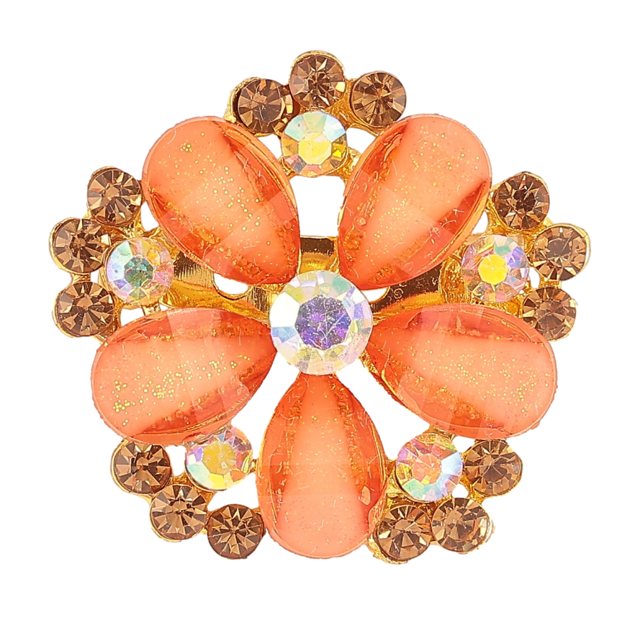 Брошь Цветок с оранжевыми стразами фото №1