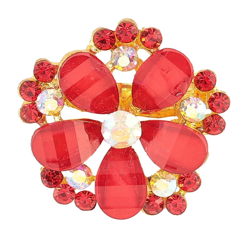 Брошка «Квітка з червоними стразами» фото №1