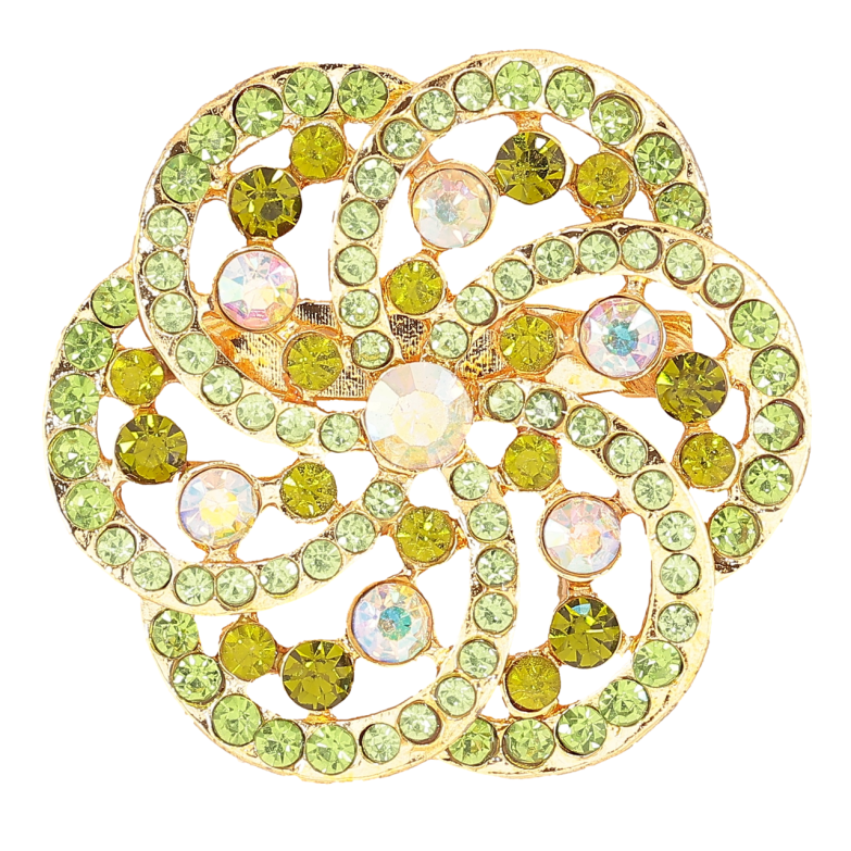 Брошка «Квітка з зеленими стразами» фото №1