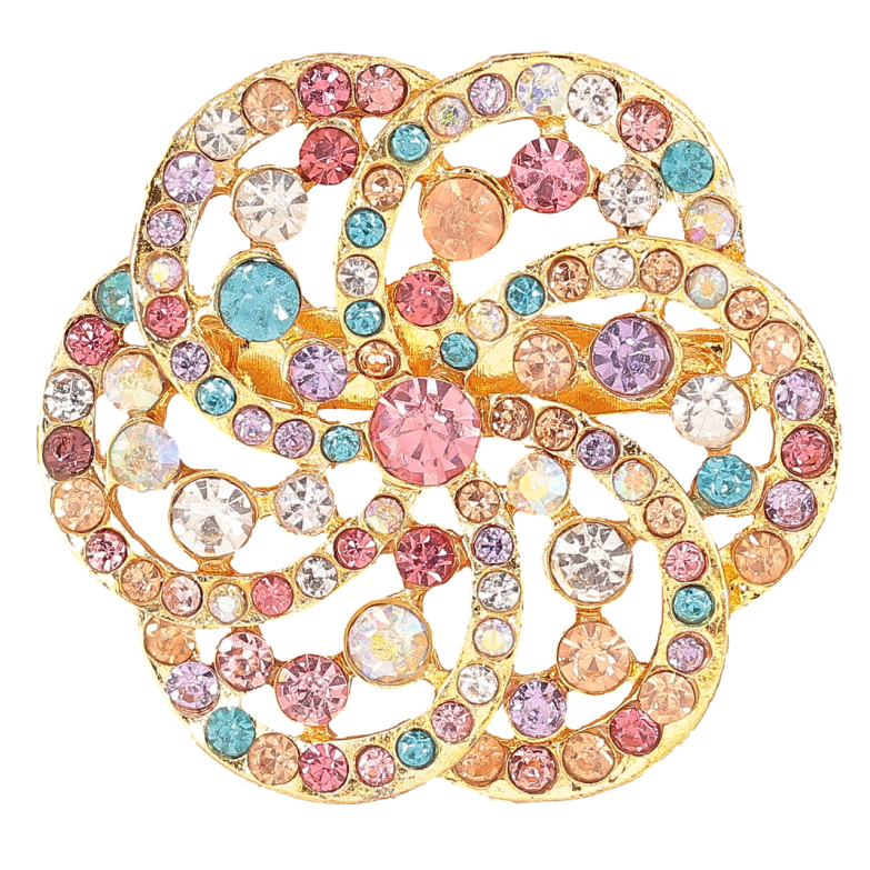 Брошь Цветок с разноцветными стразами фото №1