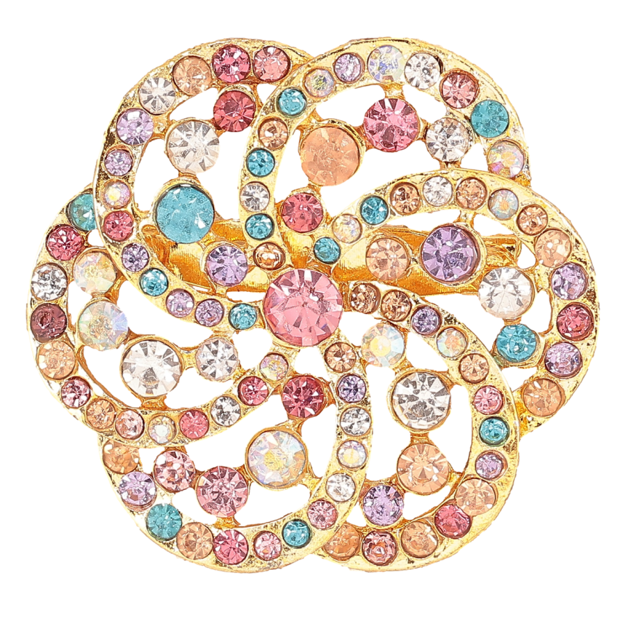 Брошь Цветок с разноцветными стразами фото №1