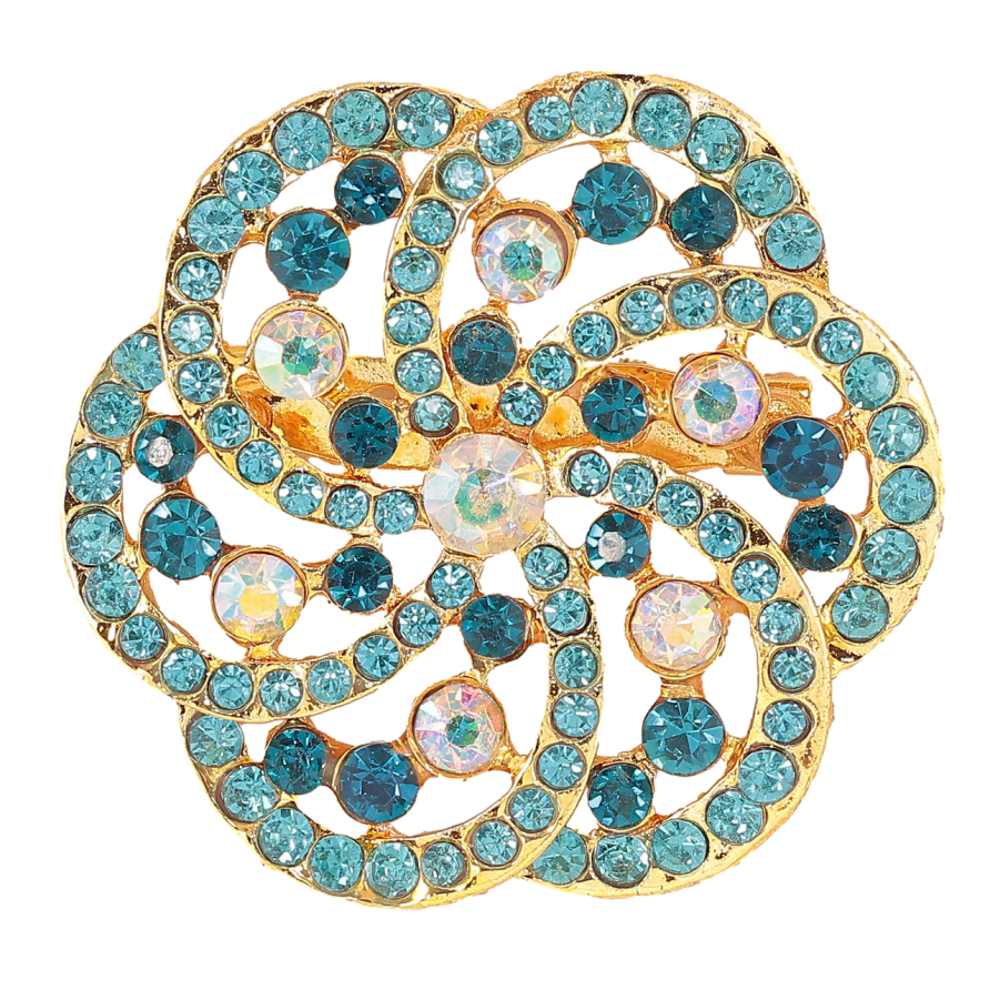 Брошка «Квітка з бірюзовими стразами» фото №1