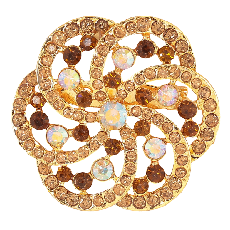 Брошь Цветок с коричневыми стразами фото №2