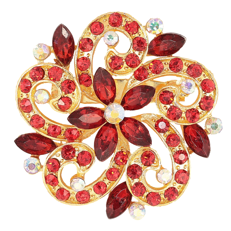 Брошка «Квітка з червоними стразами» фото №1
