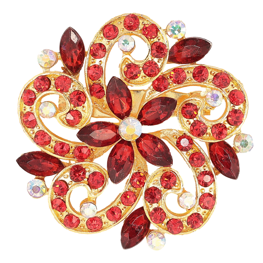 Брошка «Квітка з червоними стразами» фото №1