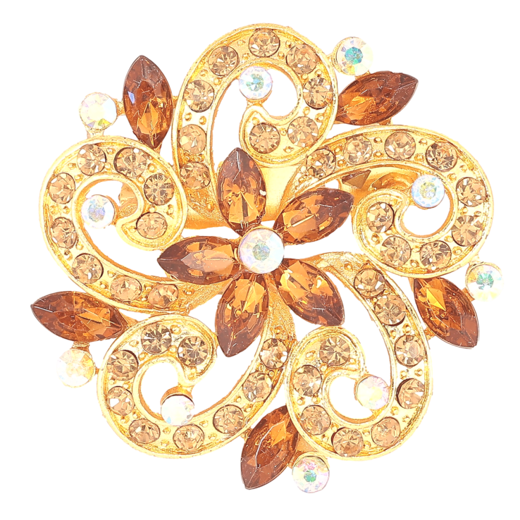 Брошь Цветок с коричневыми стразами фото №8