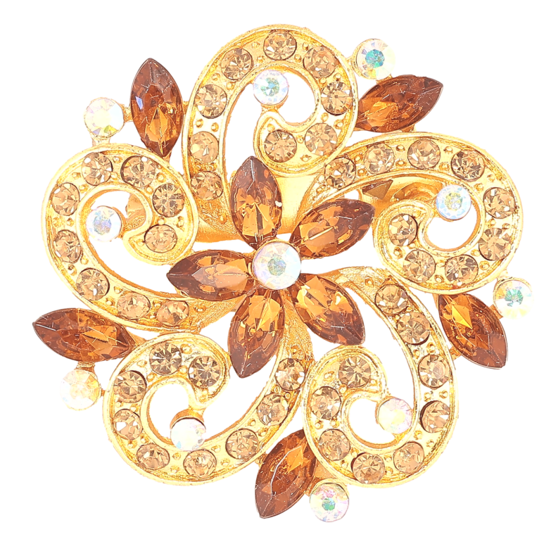 Брошь Цветок с коричневыми стразами фото №1