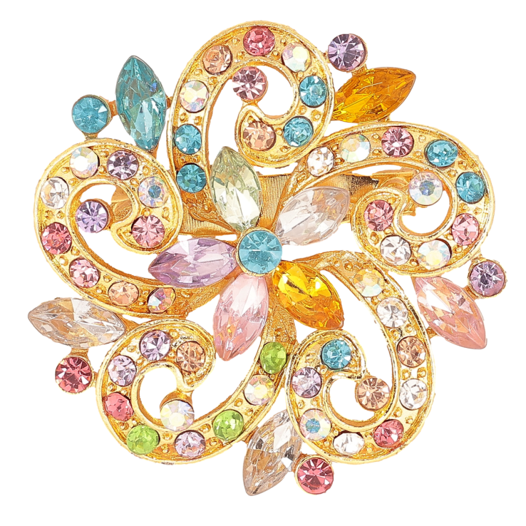 Брошь Цветок с разноцветными стразами фото №17
