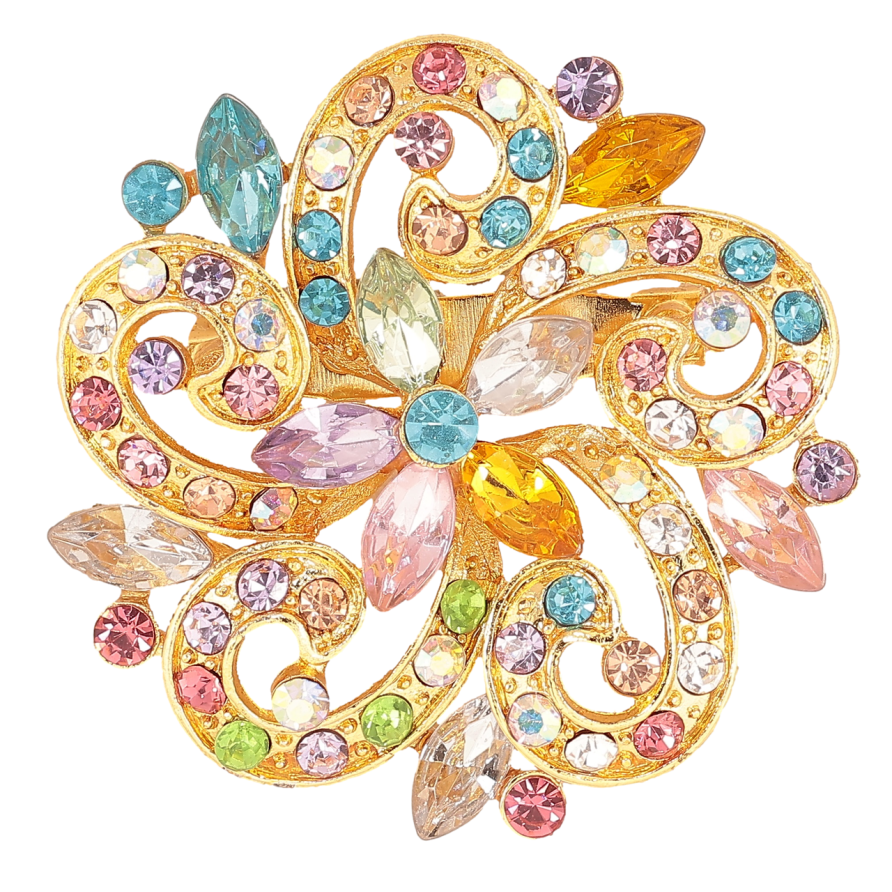 Брошь Цветок с разноцветными стразами фото №1