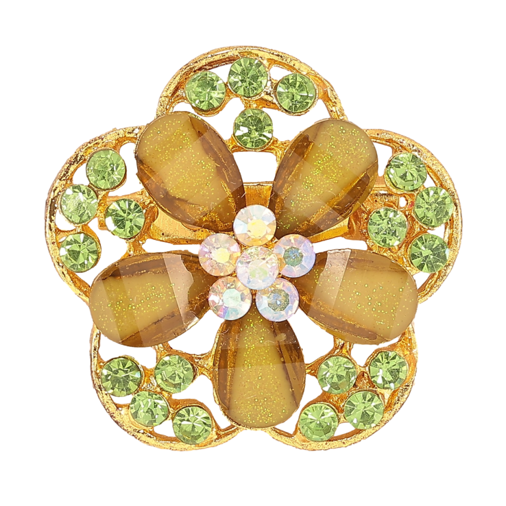 Брошка «Квітка з зеленими стразами» фото №7