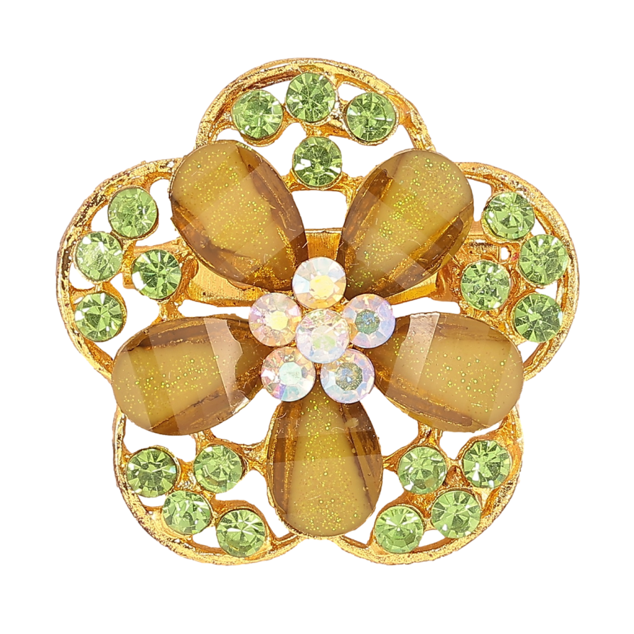 Брошка «Квітка з зеленими стразами» фото №1