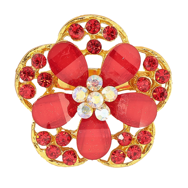 Брошка «Квітка з червоними стразами» фото №18