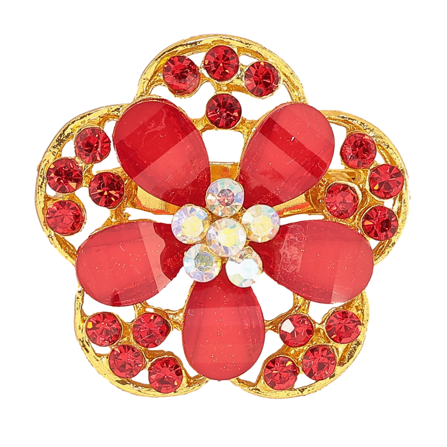 Брошка «Квітка з червоними стразами» фото №1