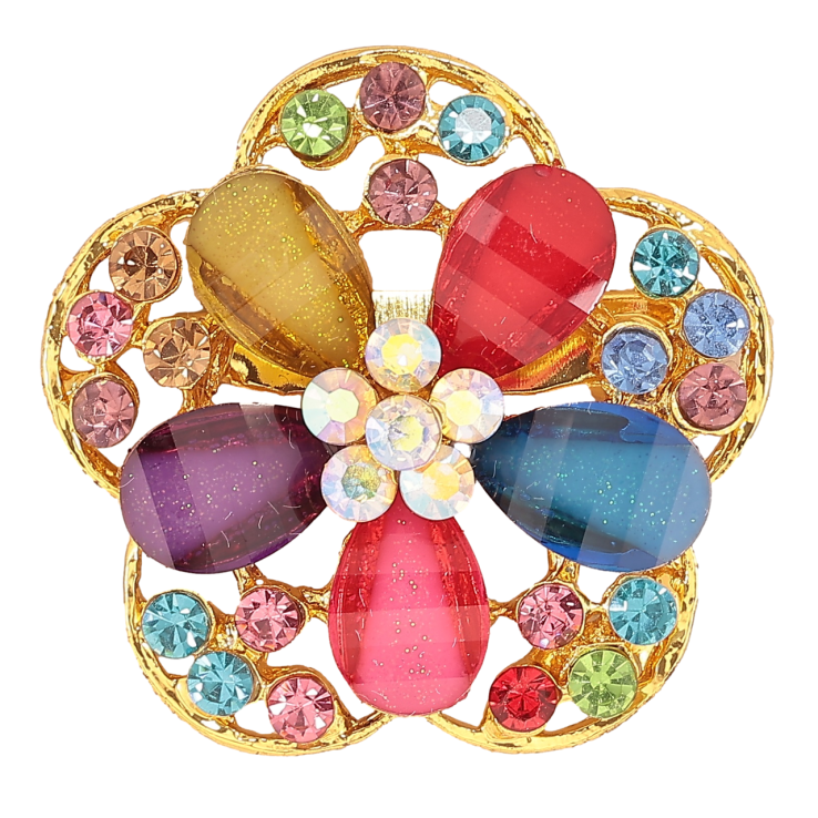 Брошь Цветок с разноцветными стразами фото №18
