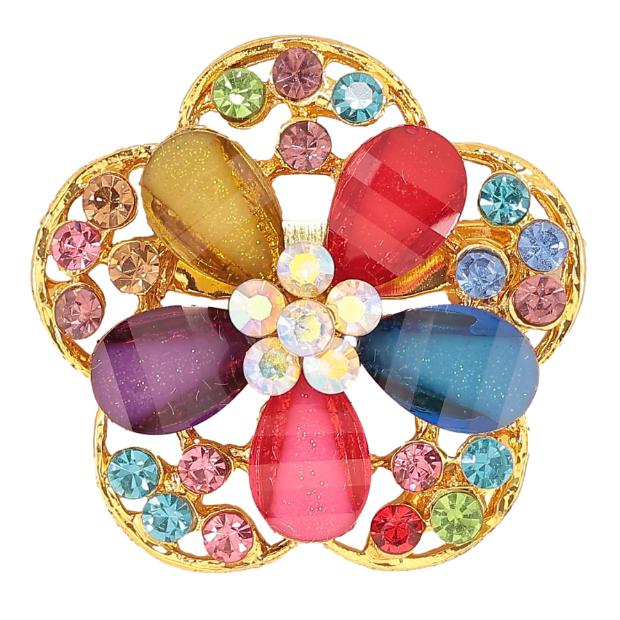 Брошь Цветок с разноцветными стразами фото №1
