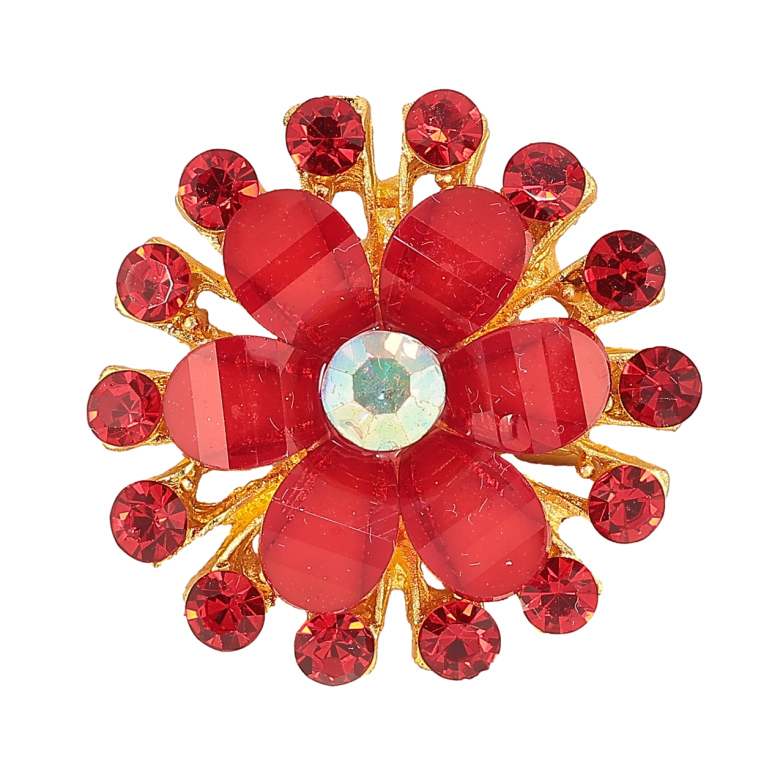 Брошка «Квітка з червоними стразами» фото №1