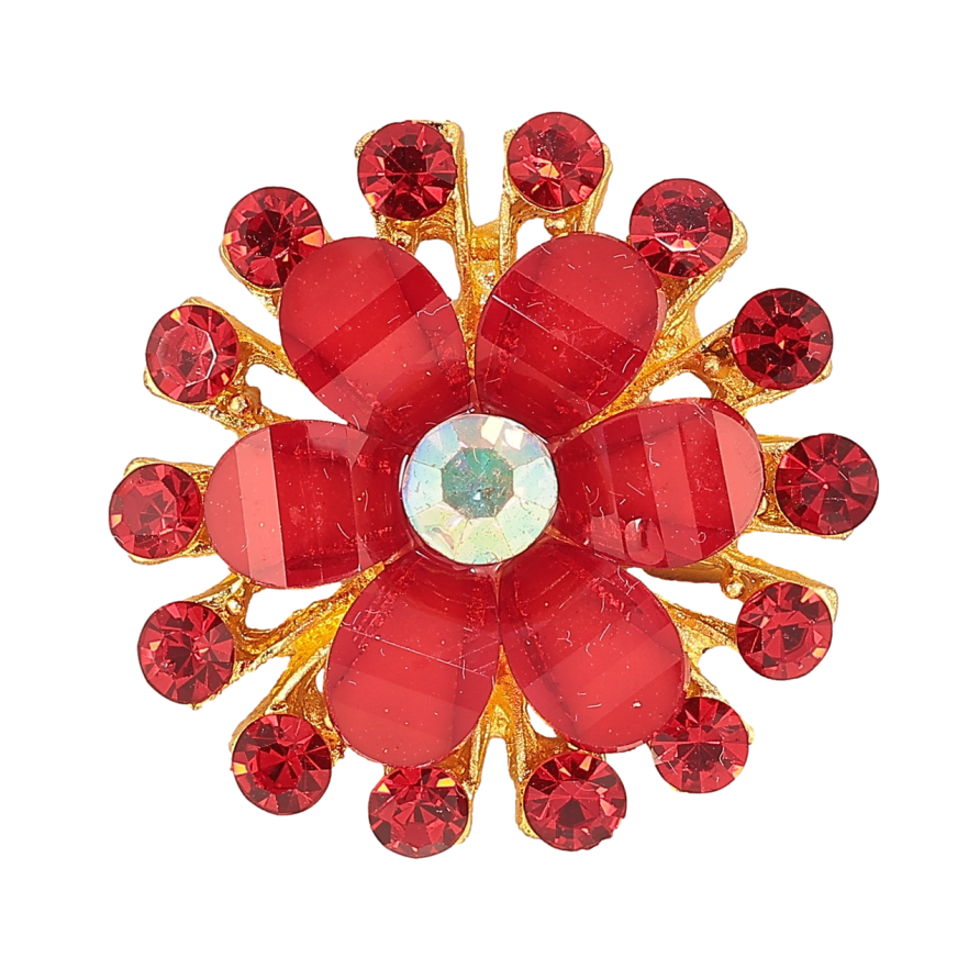 Брошка «Квітка з червоними стразами» фото №1