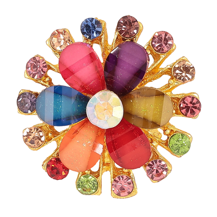 Брошь Цветок с разноцветными стразами фото №16