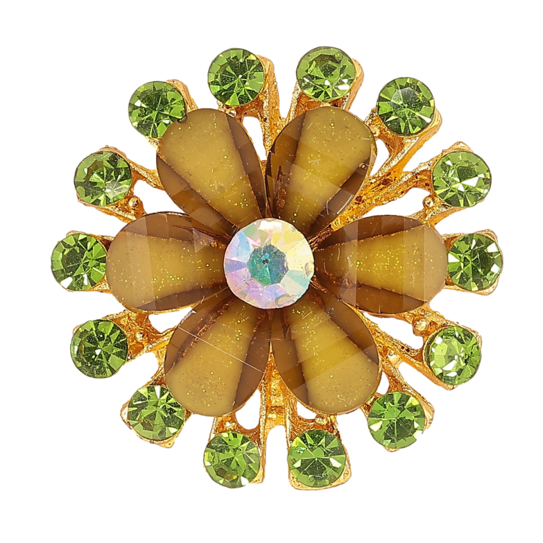 Брошка «Квітка з зеленими стразами» фото №1