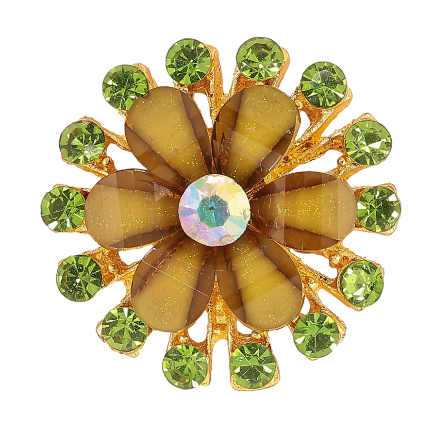 Брошка «Квітка з зеленими стразами» фото №1