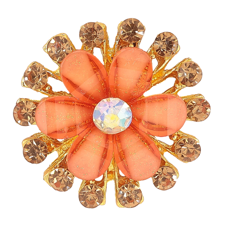 Брошь Цветок с оранжевыми стразами фото №23