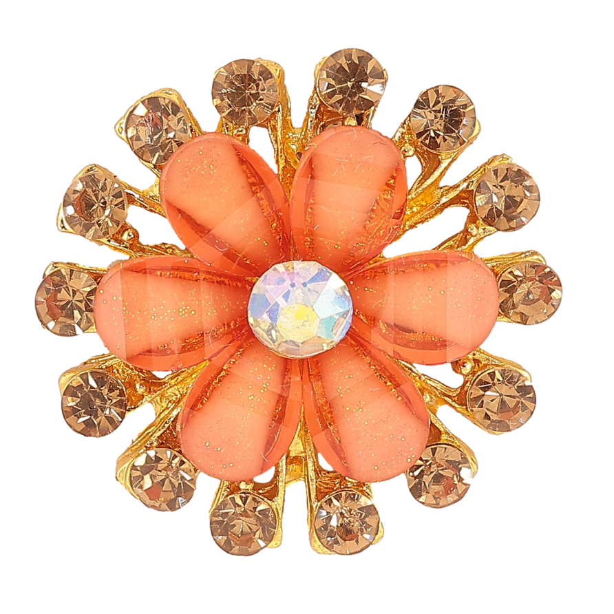 Брошь Цветок с оранжевыми стразами фото №1