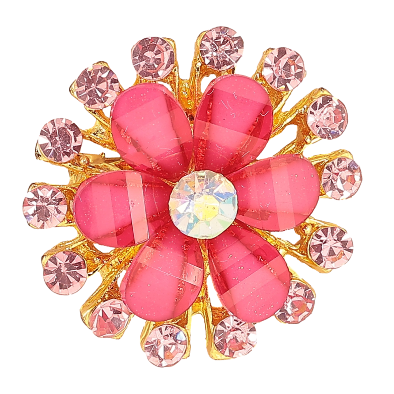 Брошка «Квітка з рожевими стразами» фото №1