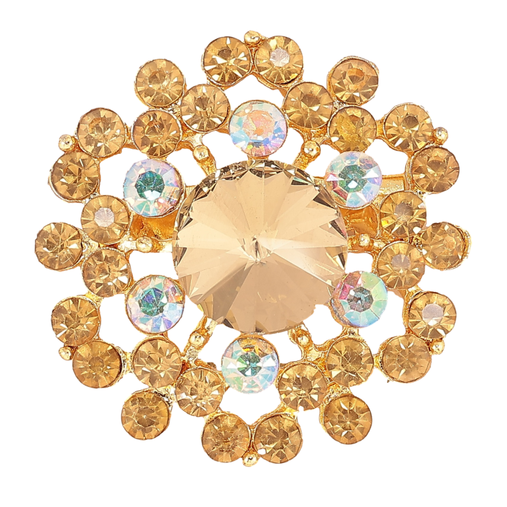 Брошка «Квітка з золотистими стразами» фото №3