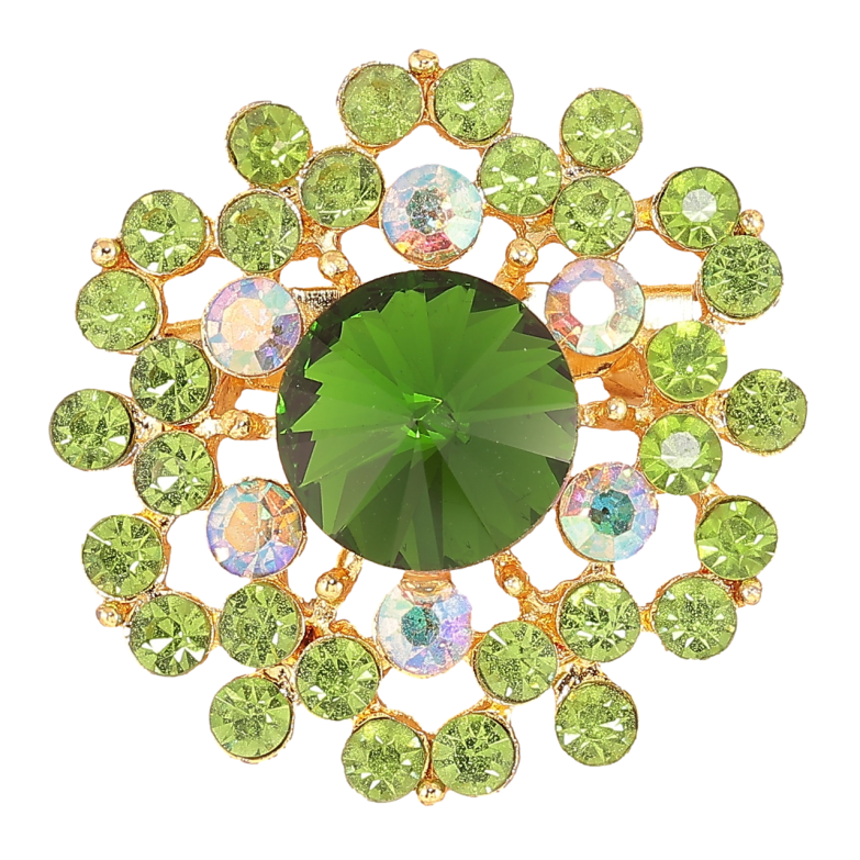 Брошь Цветок с зелеными стразами фото №1