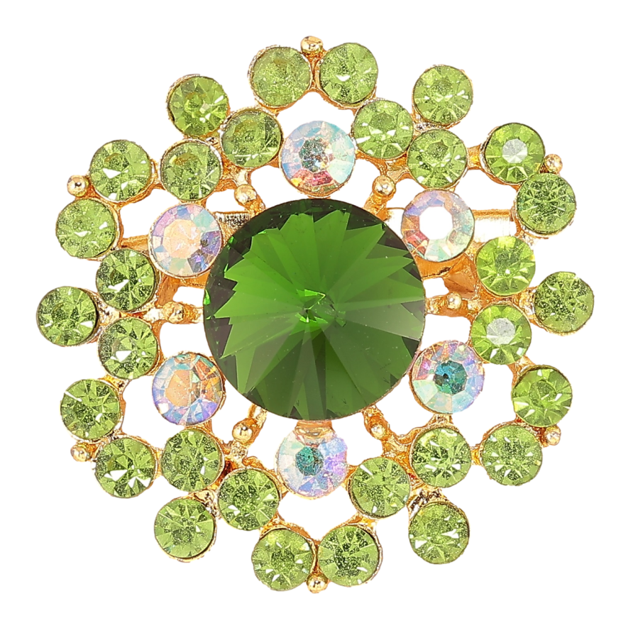 Брошка «Квітка з зеленими стразами» фото №1