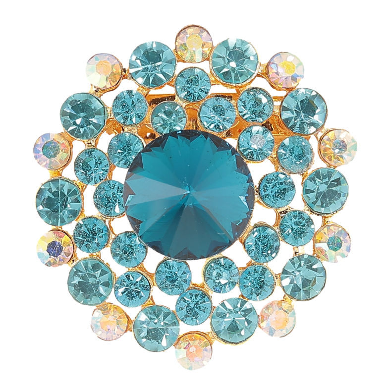 Брошь Цветок с бирюзовыми стразами фото №2
