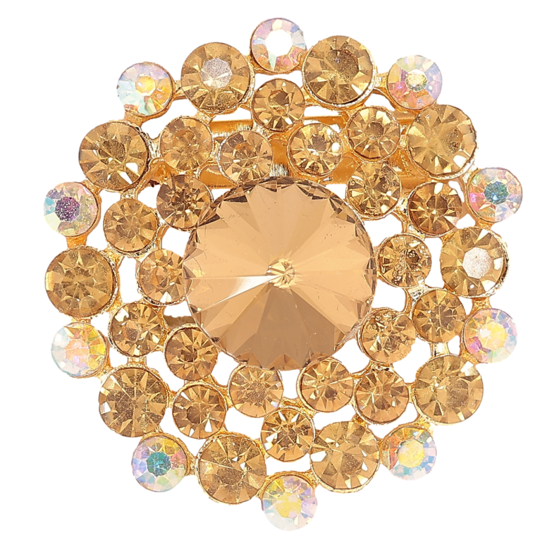 Брошка «Квітка з золотистими стразами» фото №3