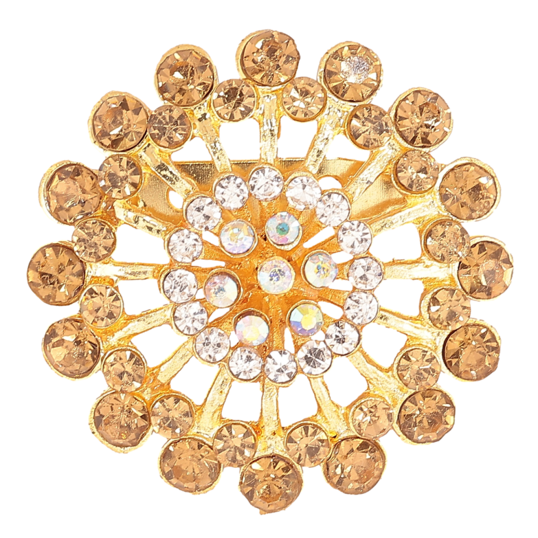 Брошь Цветок с золотистыми стразами фото №2