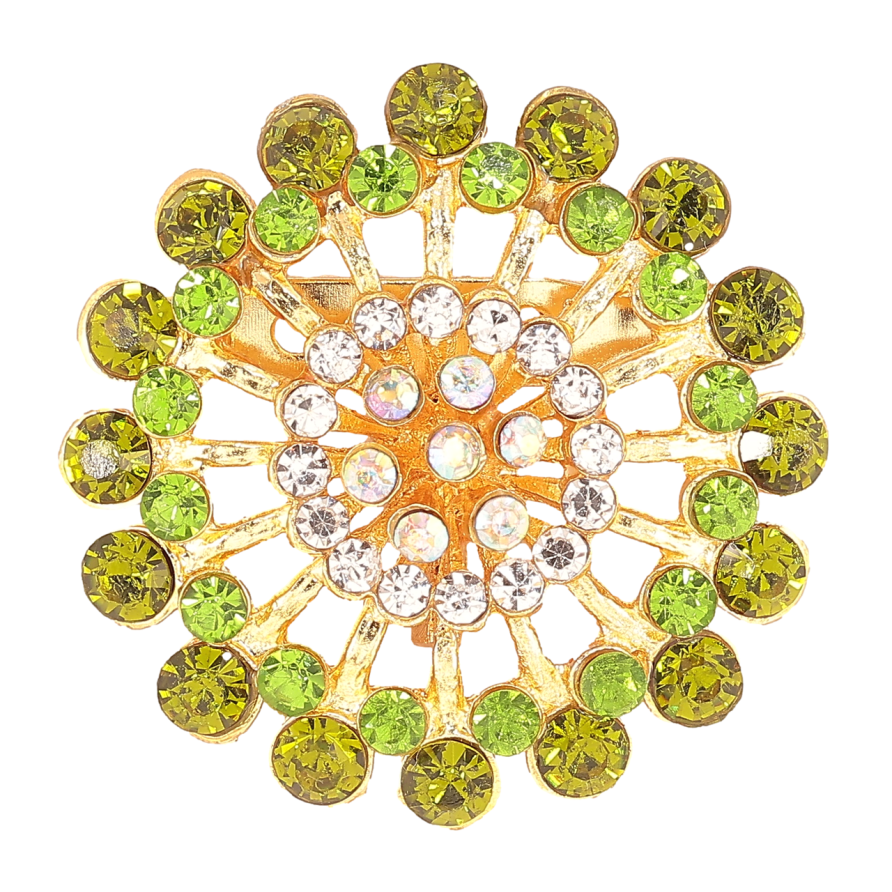 Брошка «Квітка з зеленими стразами» фото №1