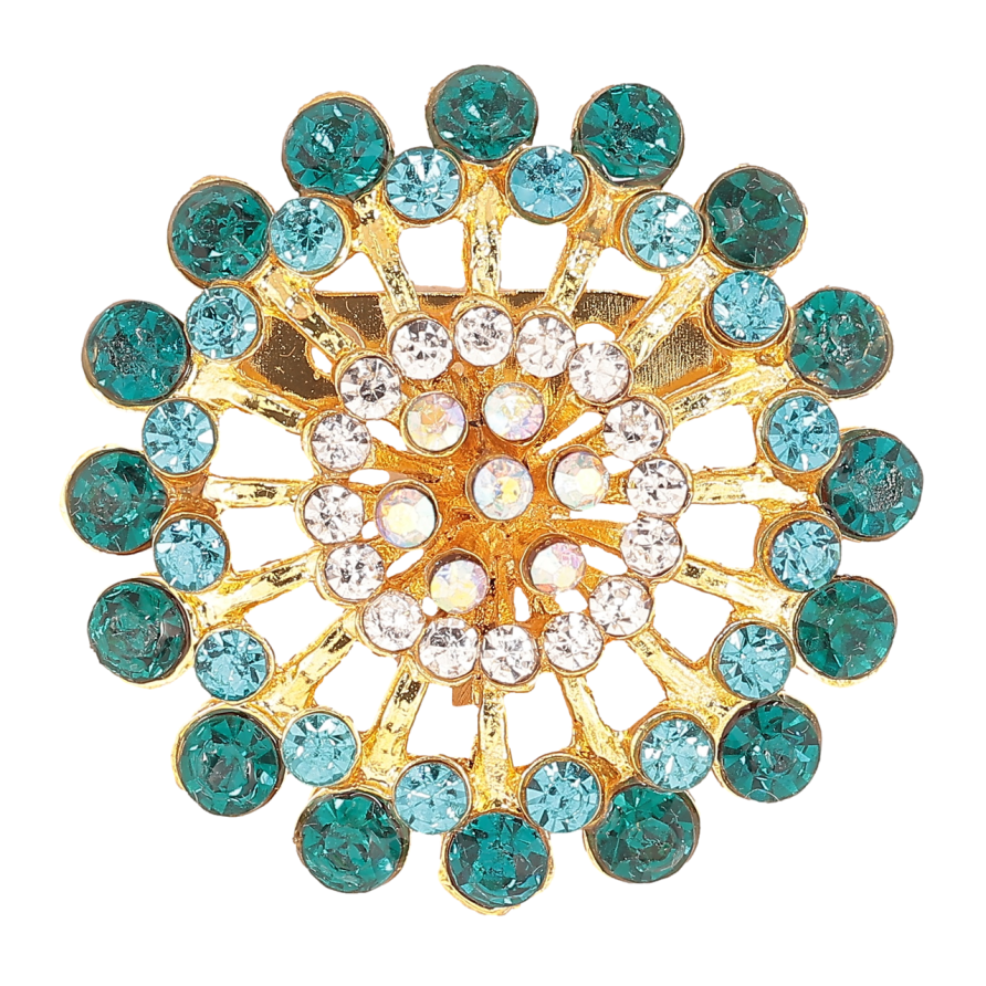 Брошка «Квітка з бірюзовими стразами» фото №1