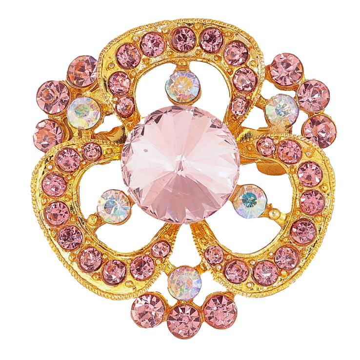 Брошь Цветок с розовыми стразами фото №15