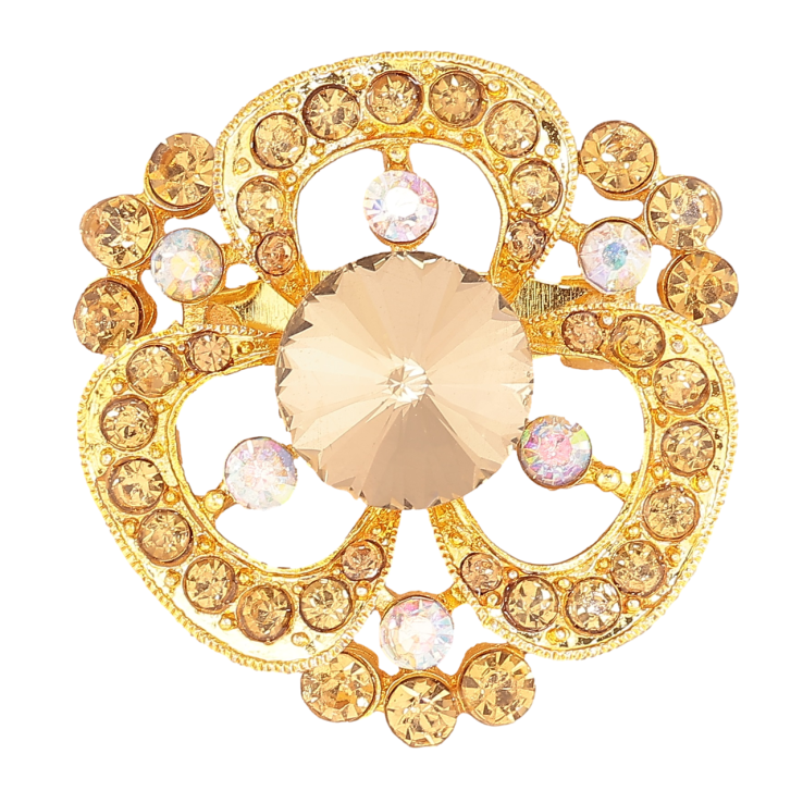 Брошка «Квітка з золотистими стразами» фото №2