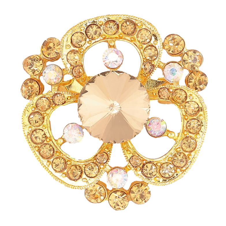 Брошь Цветок с золотистыми стразами фото №1