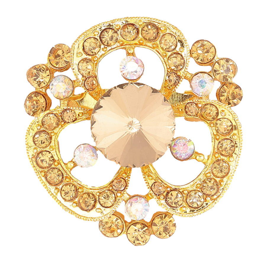 Брошка «Квітка з золотистими стразами» фото №1