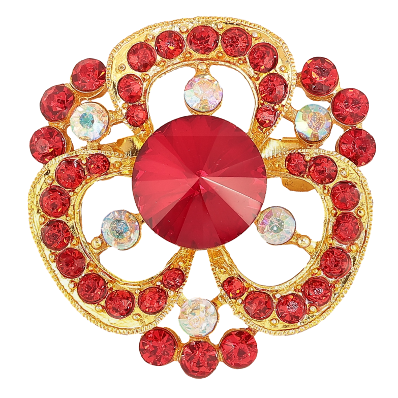 Брошь Цветок с красными стразами фото №1