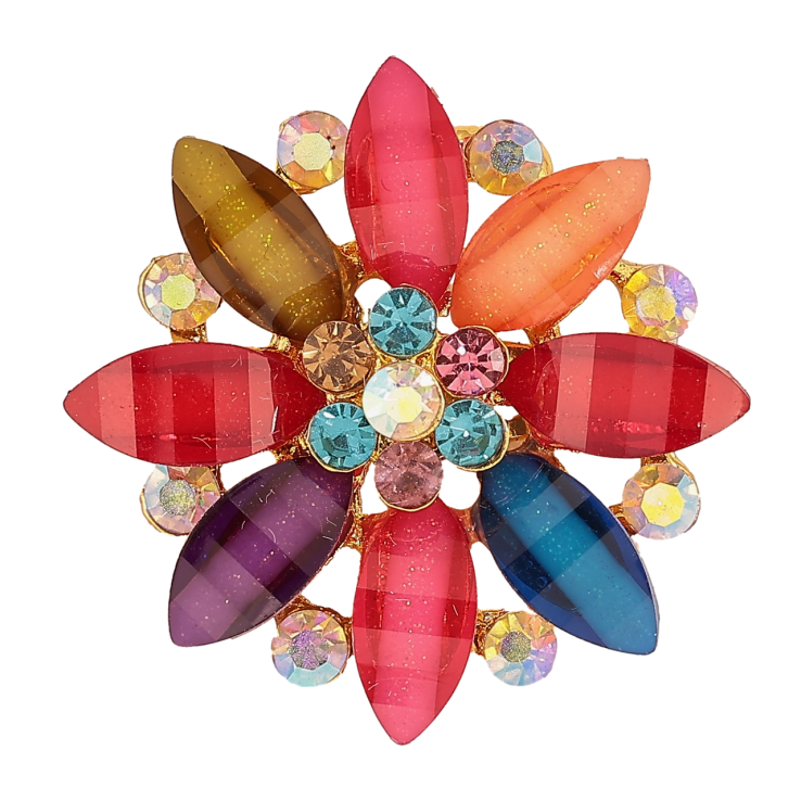 Брошь Цветок с разноцветными стразами фото №19