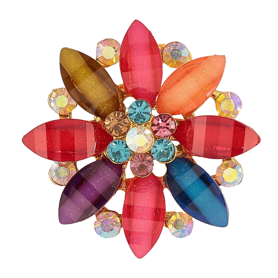 Брошь Цветок с разноцветными стразами фото №1
