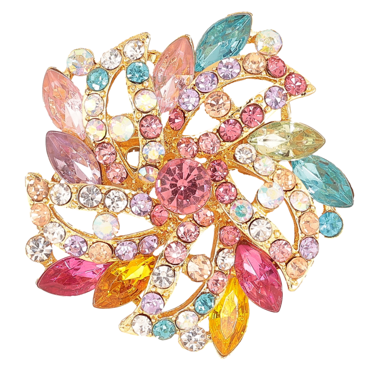 Брошь Цветок с разноцветными стразами фото №20