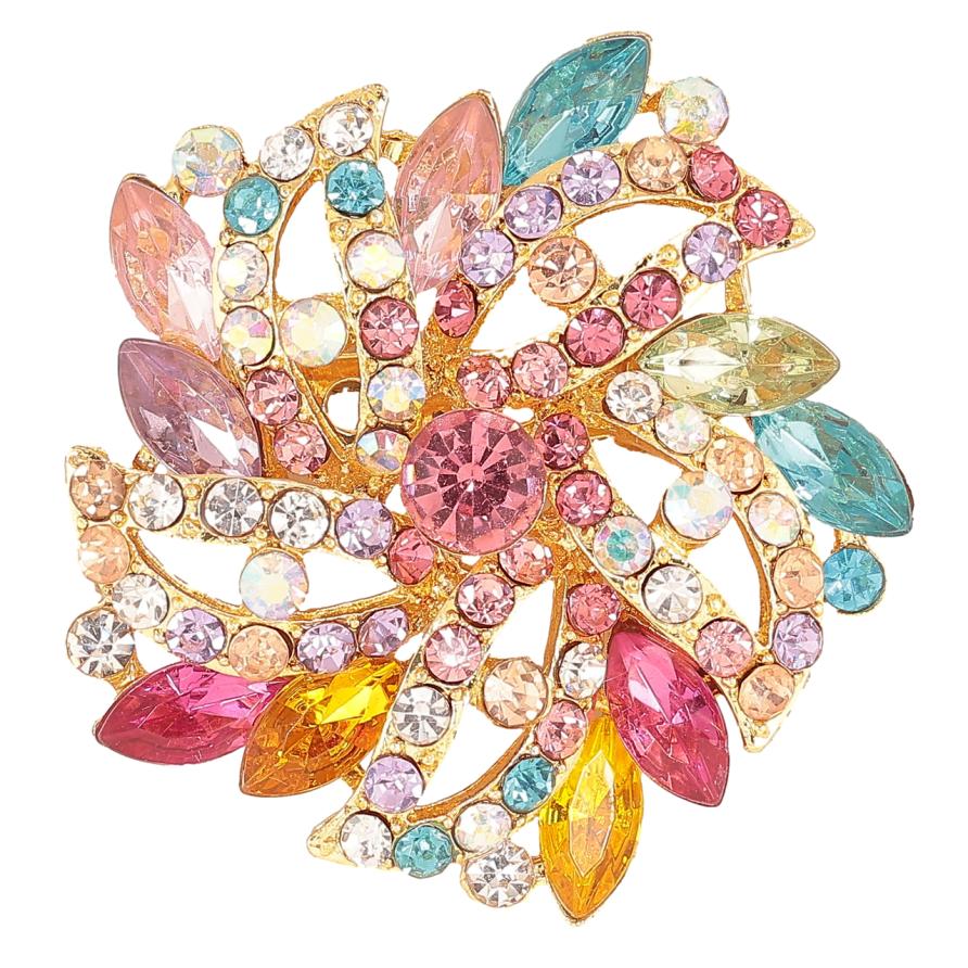 Брошь Цветок с разноцветными стразами фото №1